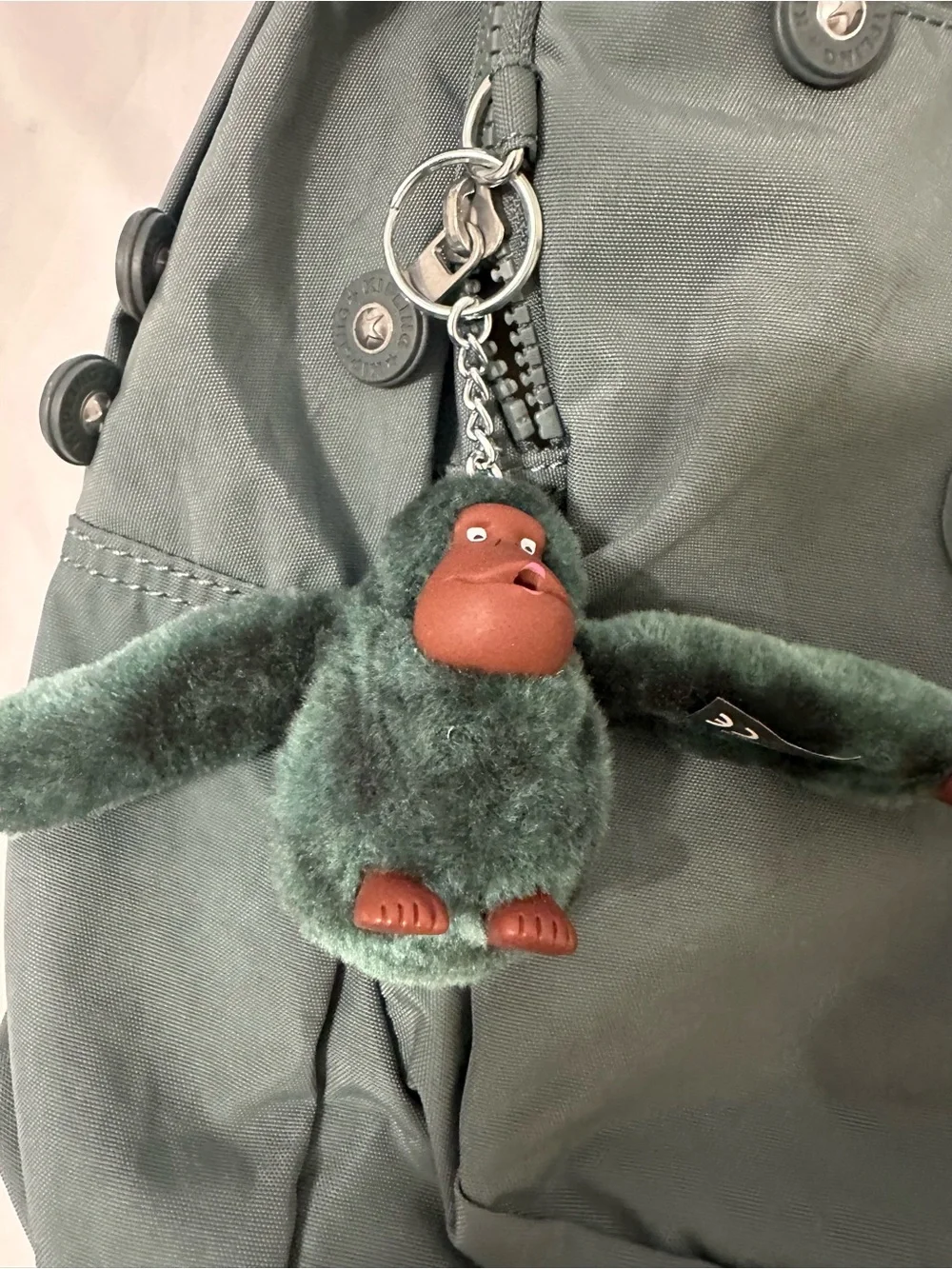 Kipling Green Nylon Backpack Monkey Keychain New Without Tags
